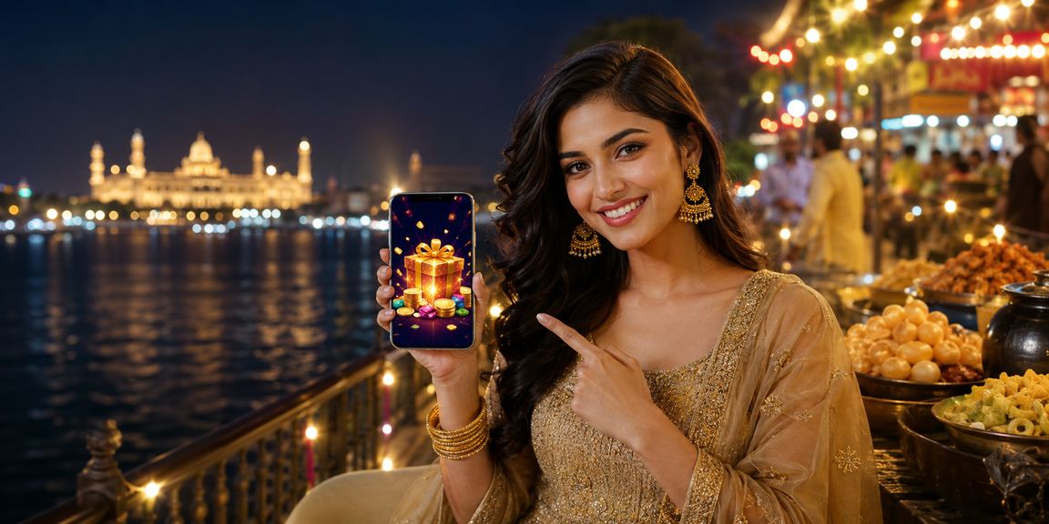 Indian night market with vibrant lighting symbolizing gaming activity