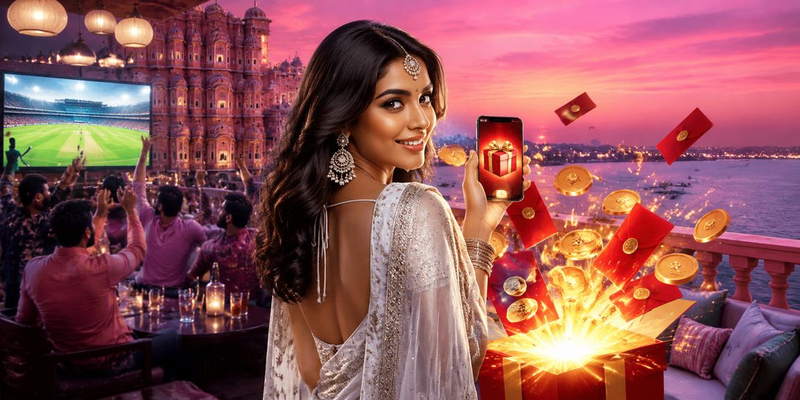 Indian woman in saree placing cricket bet on mobile